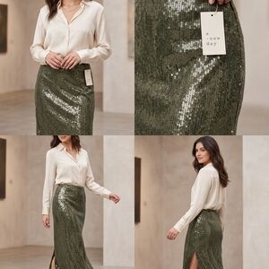 a new day Olive Green Sequin Midi Skirt